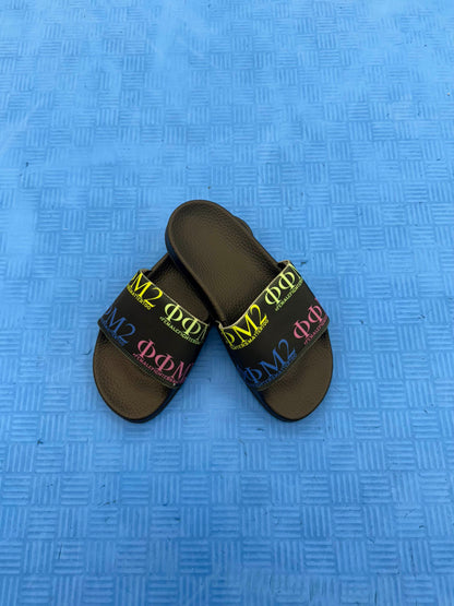 Black Bottom Slides - Multi-Colored Strap