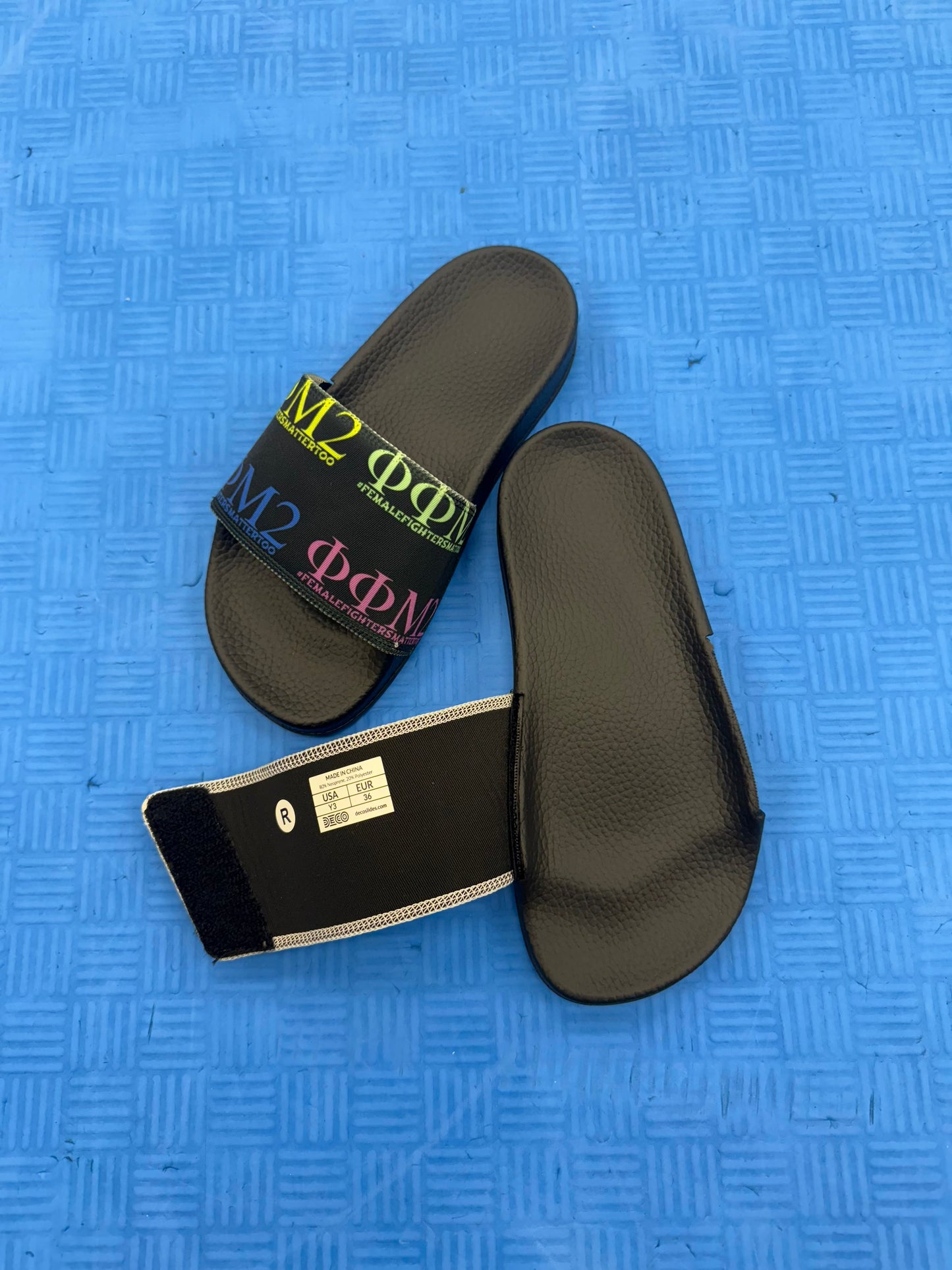 Black Bottom Slides - Multi-Colored Strap