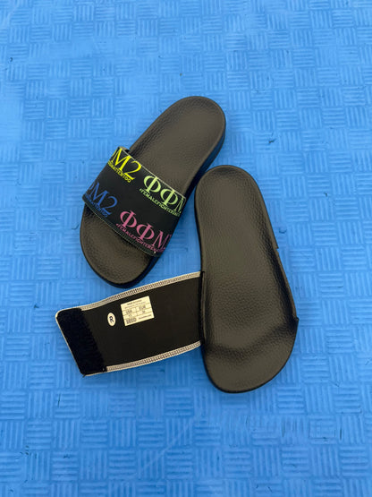 Black Bottom Slides - Multi-Colored Strap
