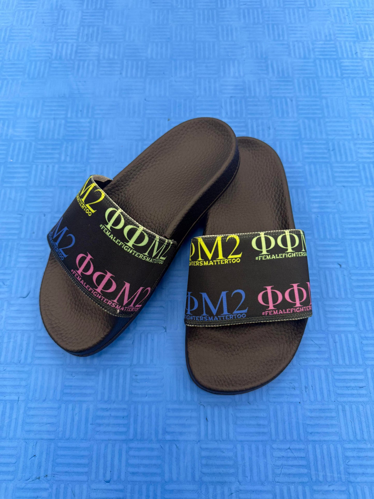 Black Bottom Slides - Multi-Colored Strap